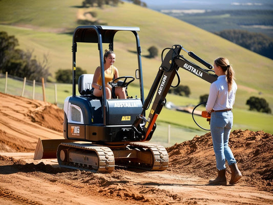 Mini Excavators in action with an operator and an observer on a construction site in Australia