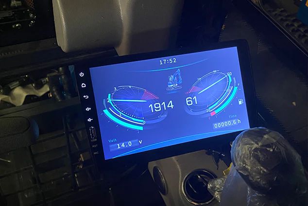 Screen display of a Labadi Engineering Mini Excavator showing operational metrics and diagnostics