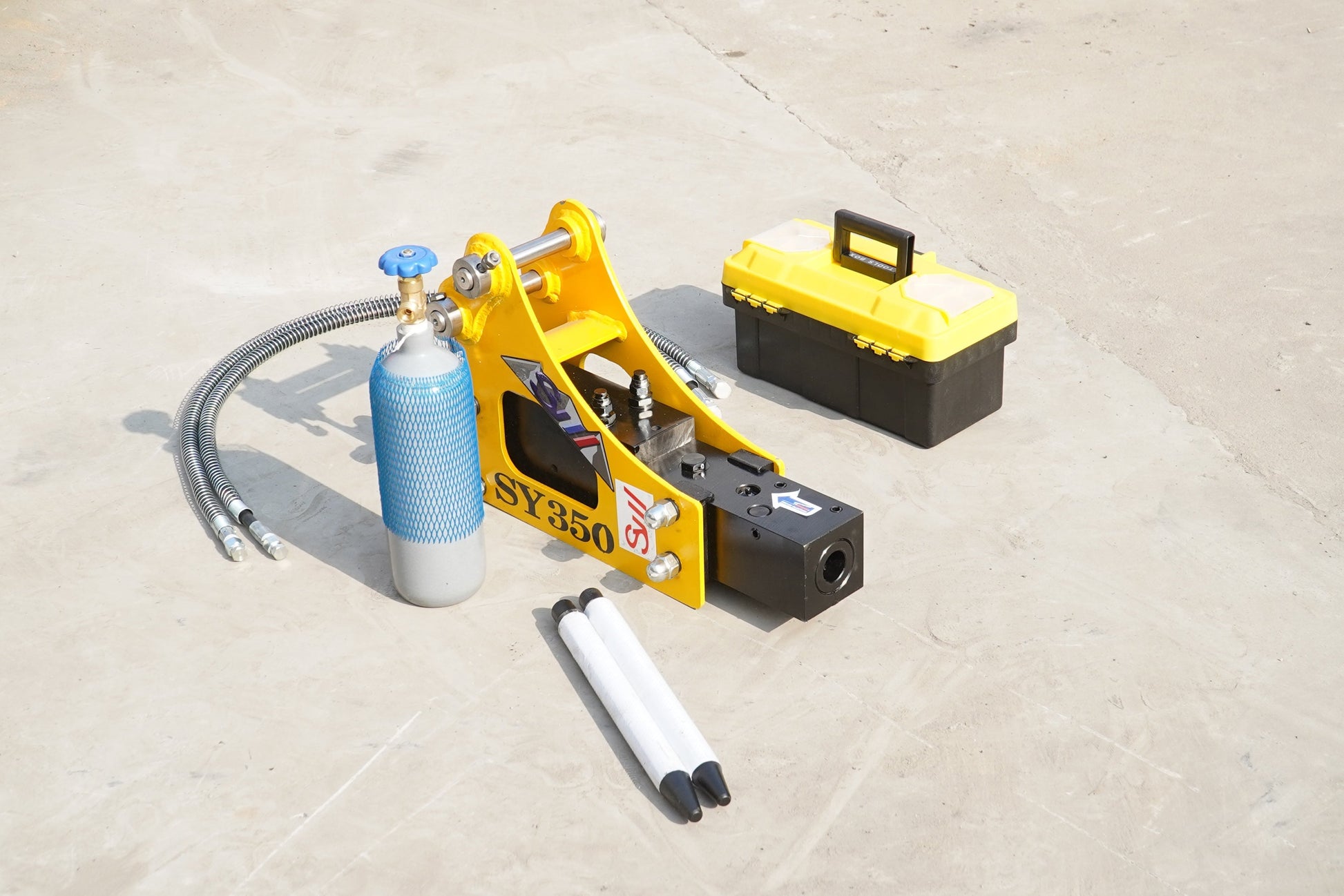 Rippa Australia Breaker Excavator Attachment with Hydraulic Components and Toolbox for Efficient Demolition