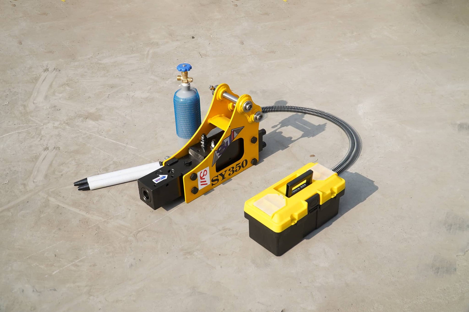 Rippa Australia Excavator Breaker Attachment with Toolbox and Hydraulic Components
