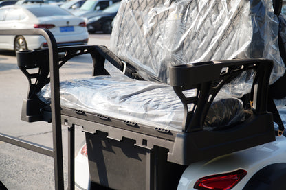 Comfortable seat on Labadi Engineering Golf Cart with protective plastic cover