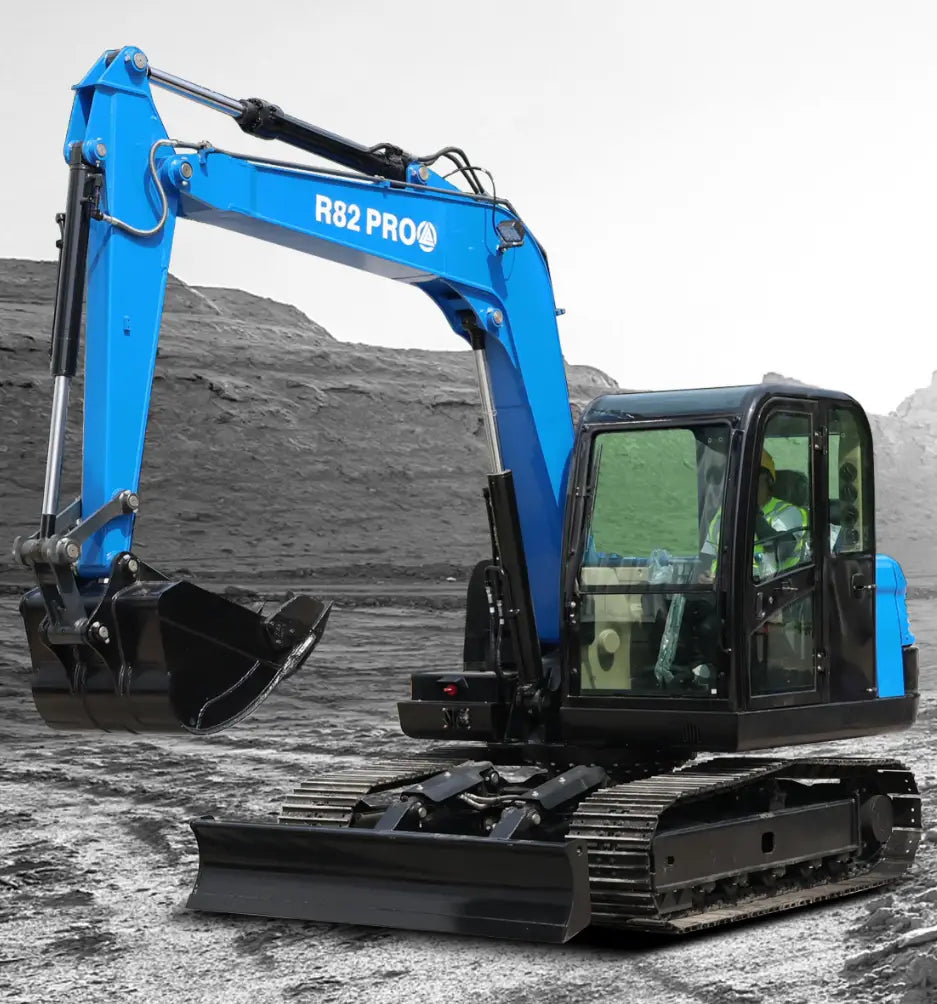 Labadi Engineering R82 Pro Mini Excavator with digging bucket for construction and landscaping tasks