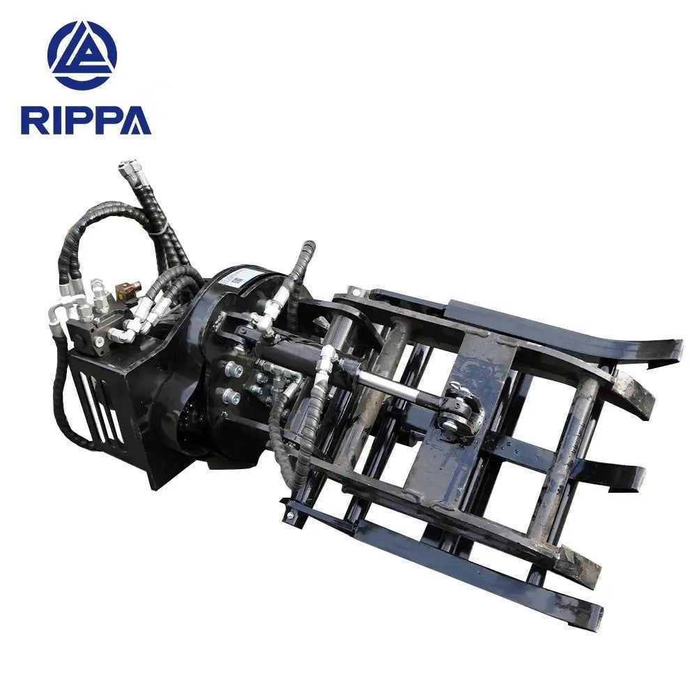 Rippa Australia grapple log attachment with hydraulic clamps for efficient log handling