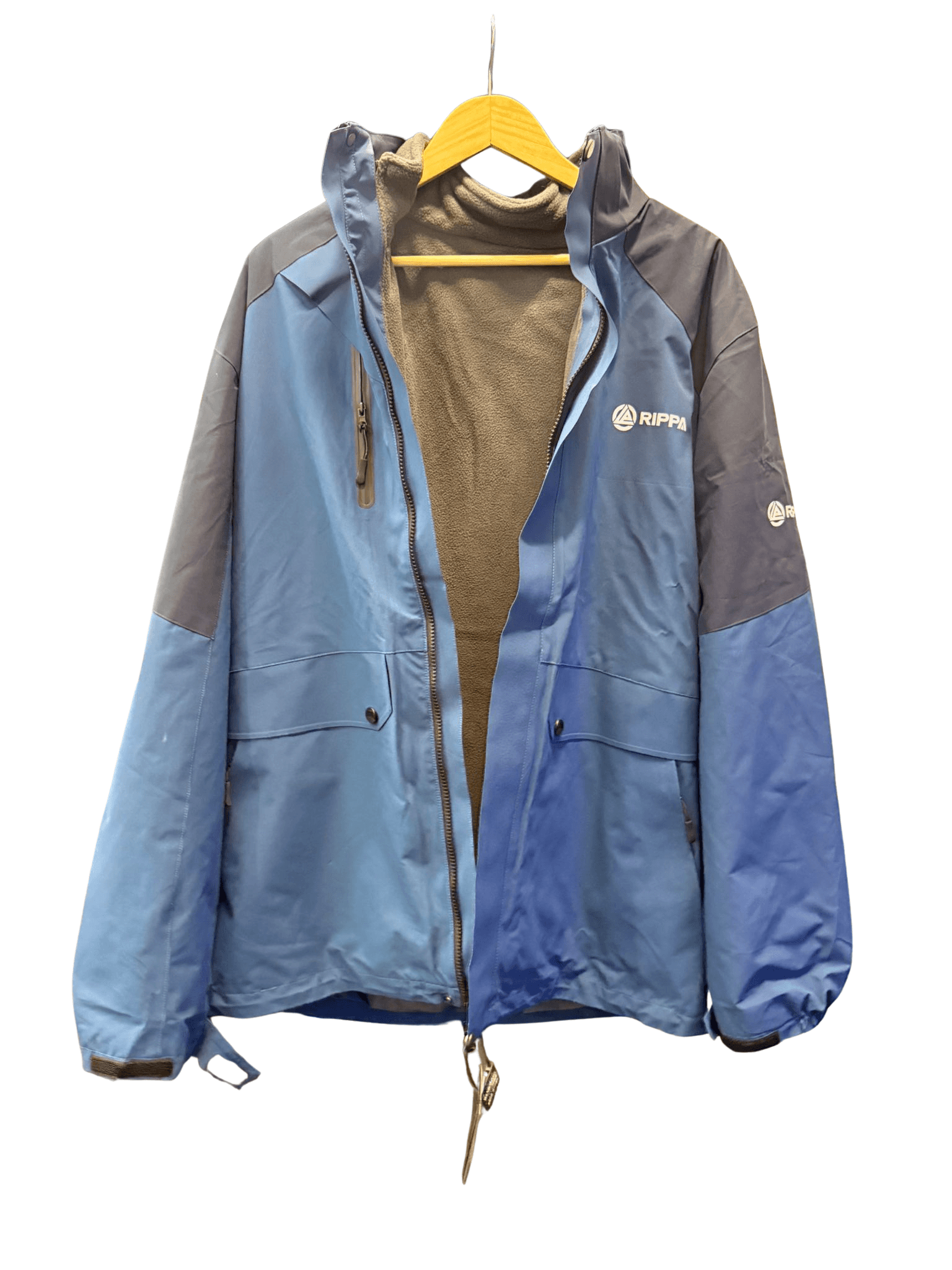 Rippa Australia Men's Waterproof Jacket in Blue and Gray with Adjustable Hood and Zipper Pockets