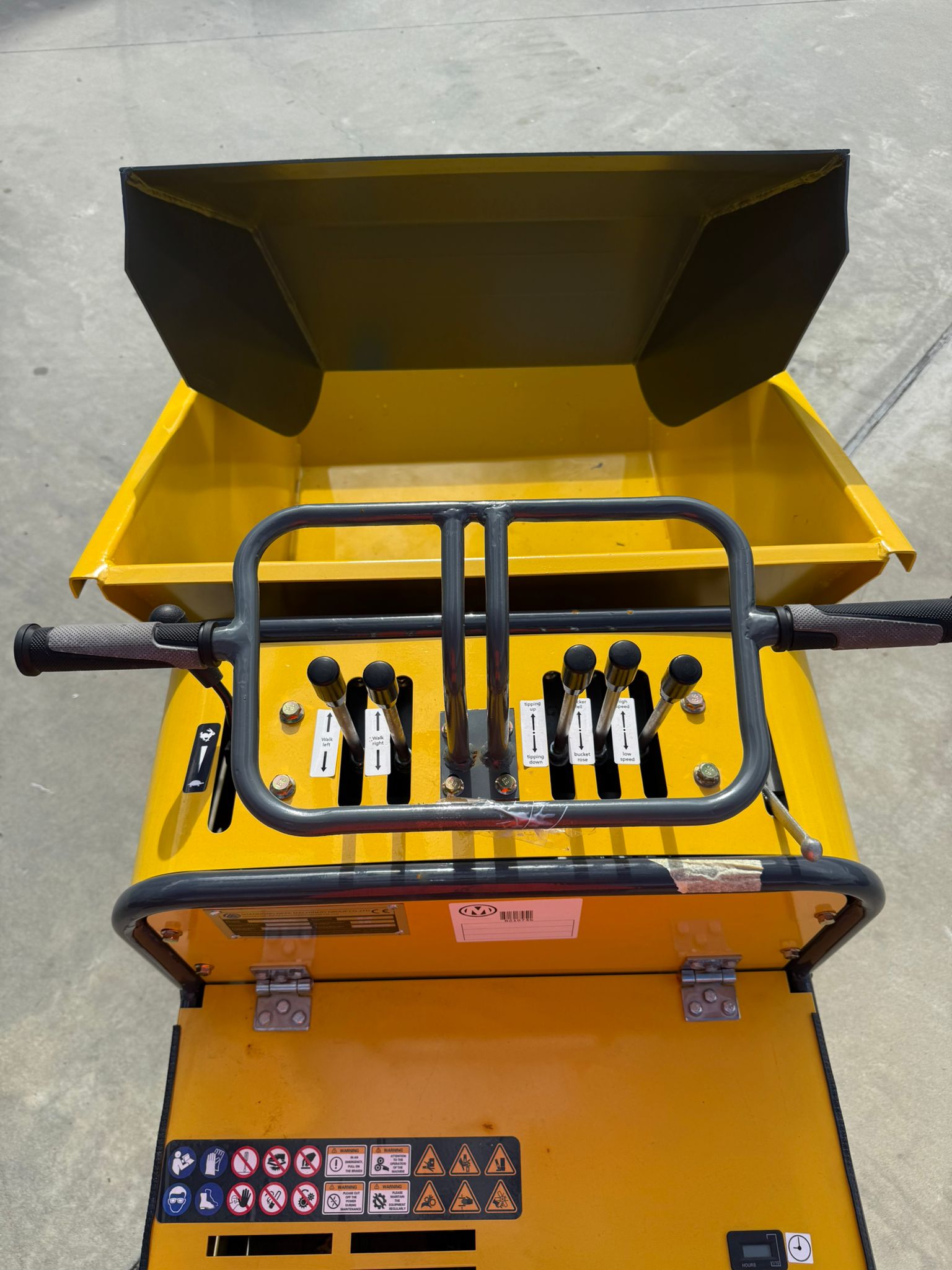Control panel of Labadi Engineering excavator designed for lift dump truck operations with multiple joystick controls
