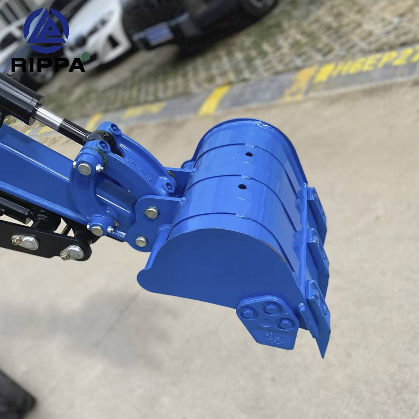 Labadi Engineering Mini Excavato with a blue bucket attachment designed for efficient digging