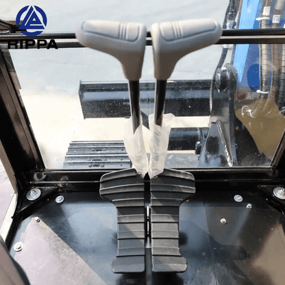 Control pedals inside a Labadi Engineering Mini Excavator cabin for precise operation and maneuverability