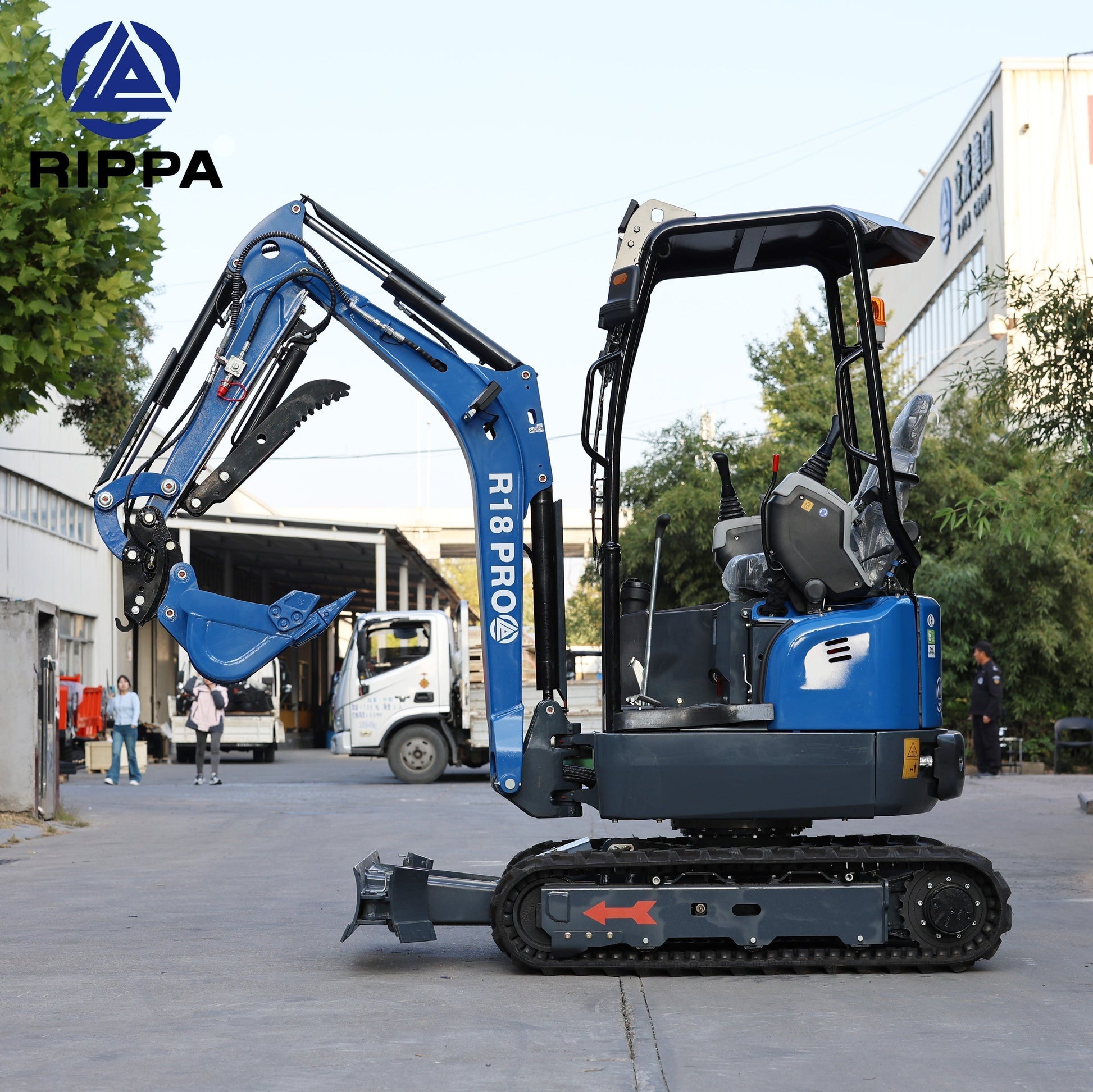 Labadi Engineering Mini Excavator R18PRO in blue with articulated arm for efficient digging and landscaping