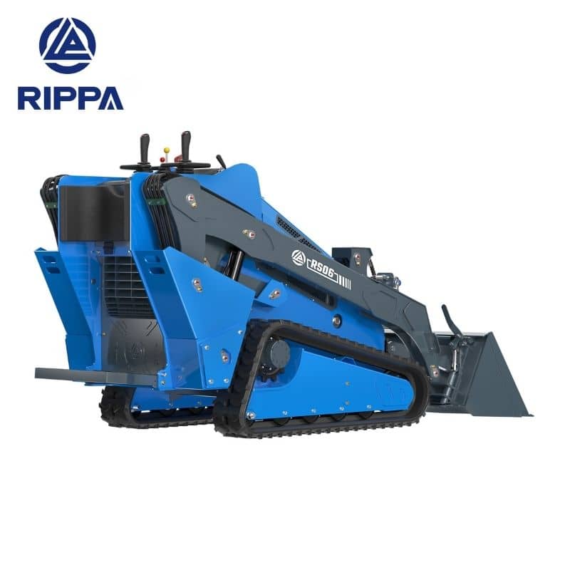 Labadi Engineering blue Skid Steer excavator with robust tracks and a front loader attachment