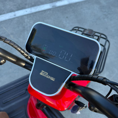 Labadi Engineering Wheel Trike digital display and handlebar controls on red frame