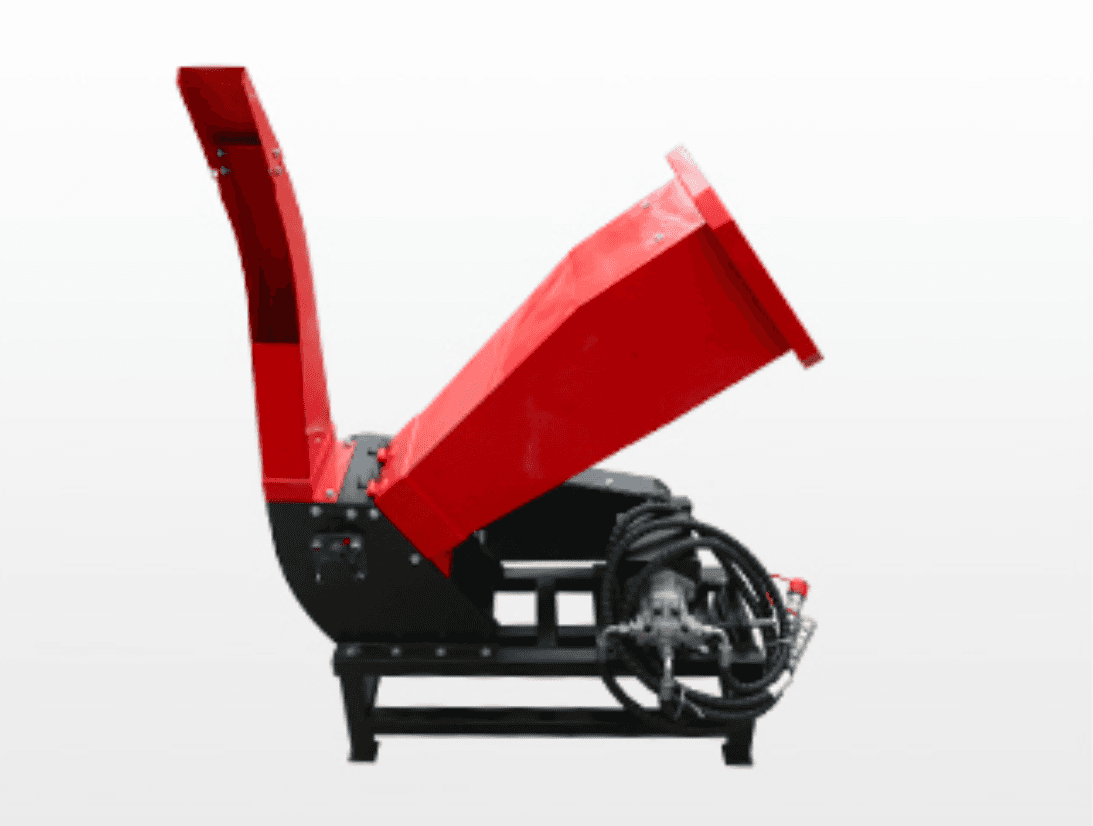 Rippa Australia wood chipper attachment side view with large feed chute for efficient tree debris processing