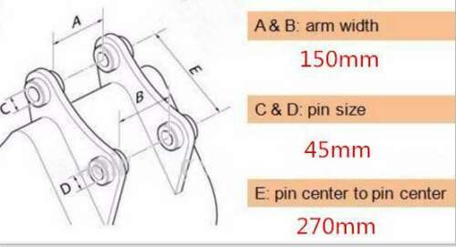 Labadi Engineering Hydraulic Grab Attachment Dimensions with Arm Width, Pin Size, and Center Measurements