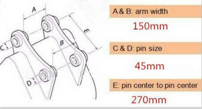 Labadi Engineering Hydraulic Grab Attachment Dimensions with Arm Width, Pin Size, and Center Measurements
